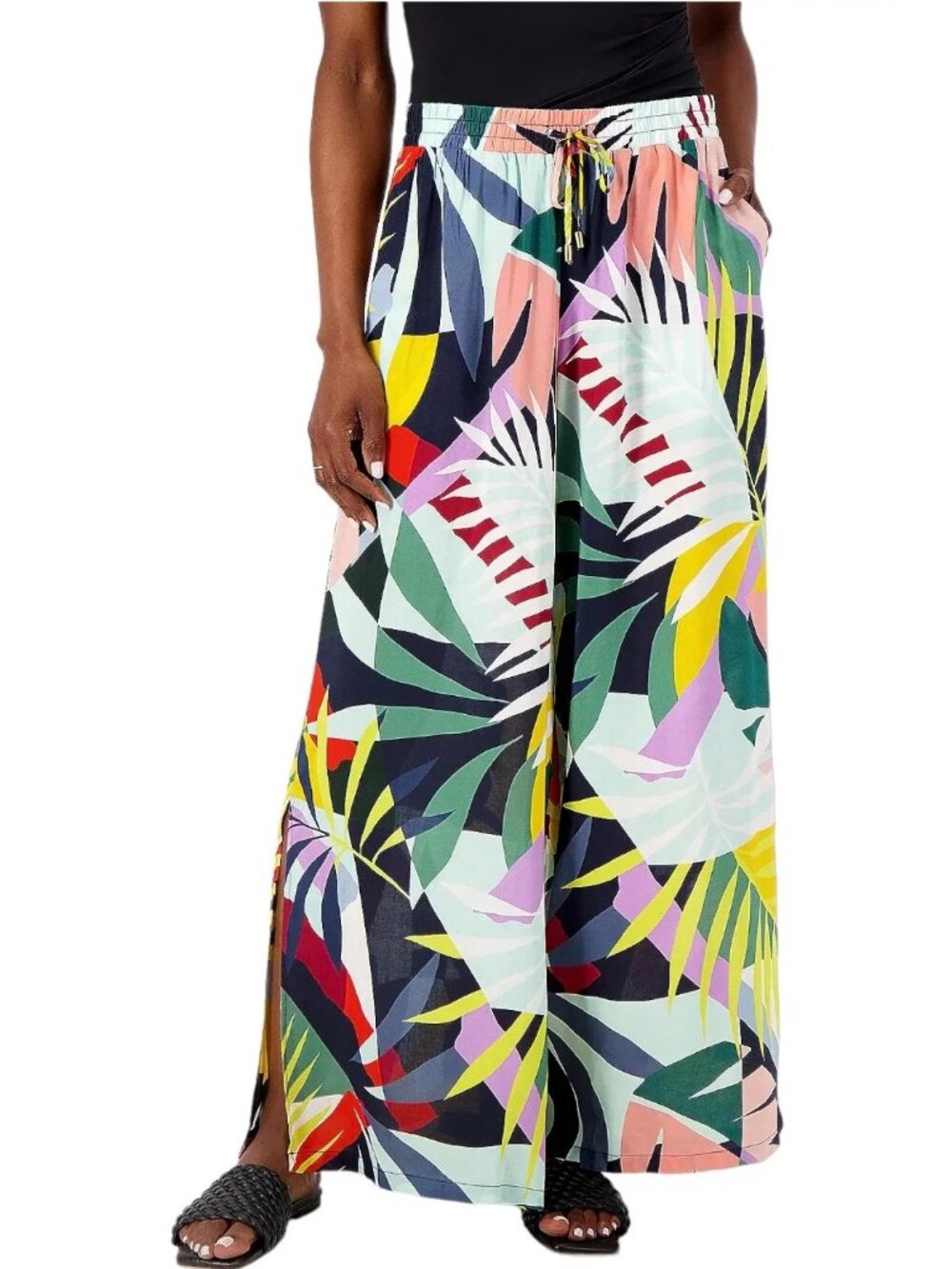 Jantzen Cover Up Pants XS Regular Wide Leg Printed Pull On Woven Tropical Utopia